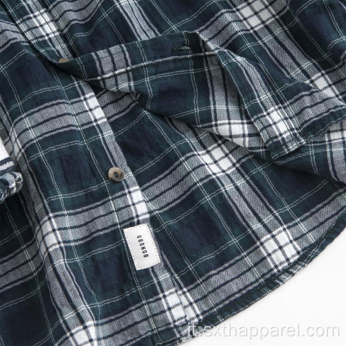 Camicia a maniche lunghe da uomo in cotone a quadri con colletto